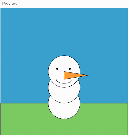 A white snowman blinking and looking around sitting on a blue sky with a grassy field