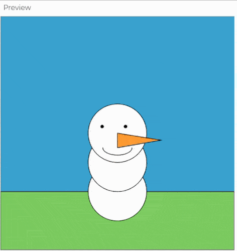 A white snowman looking around sitting on a blue sky with a grassy field