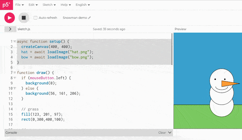 Uploading an image into p5.js's web editor