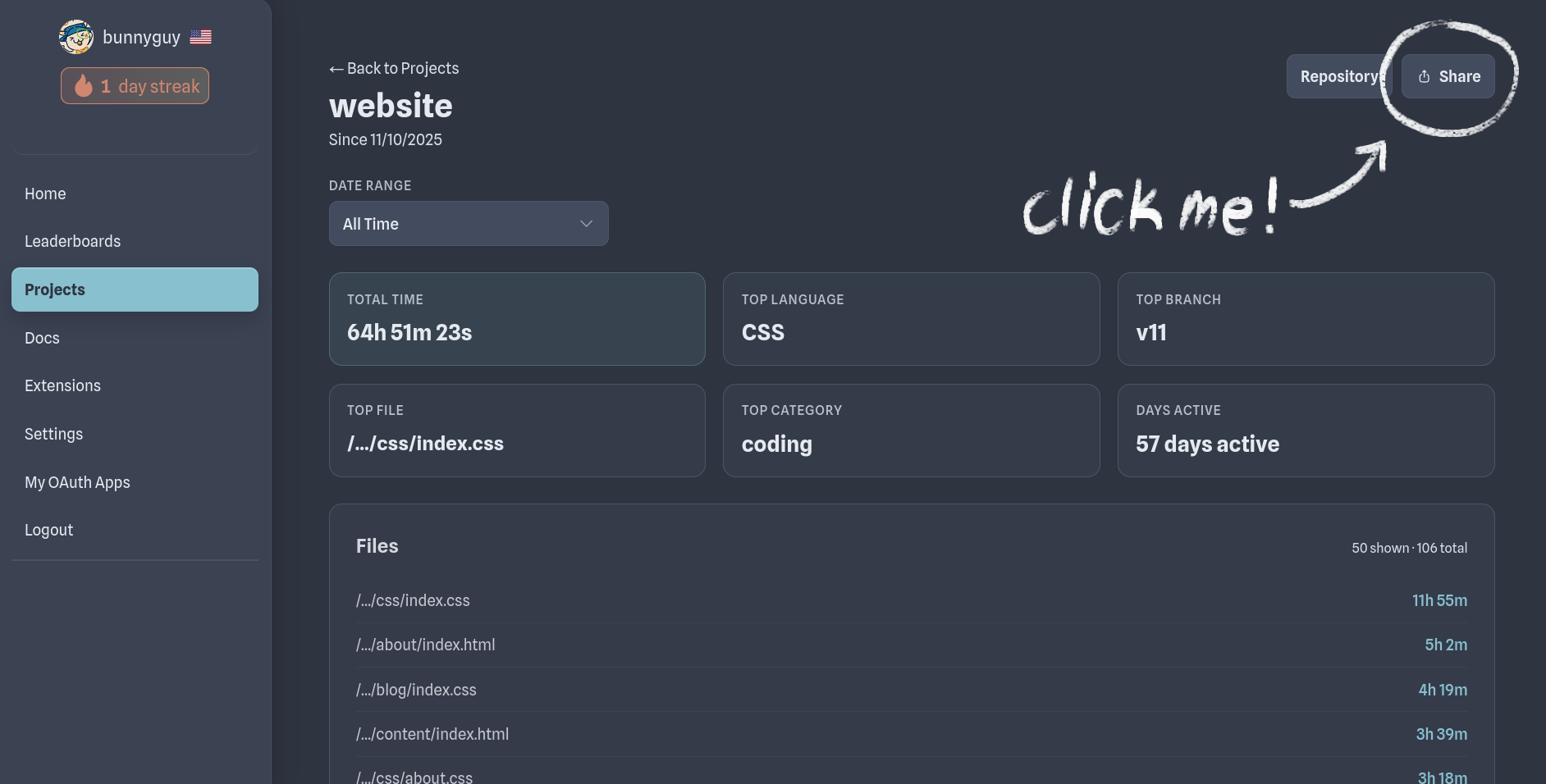Hackatime project page