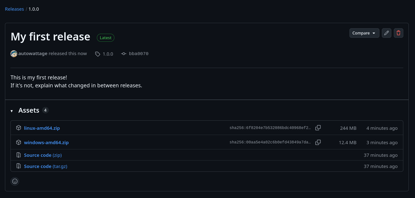 A new Github release