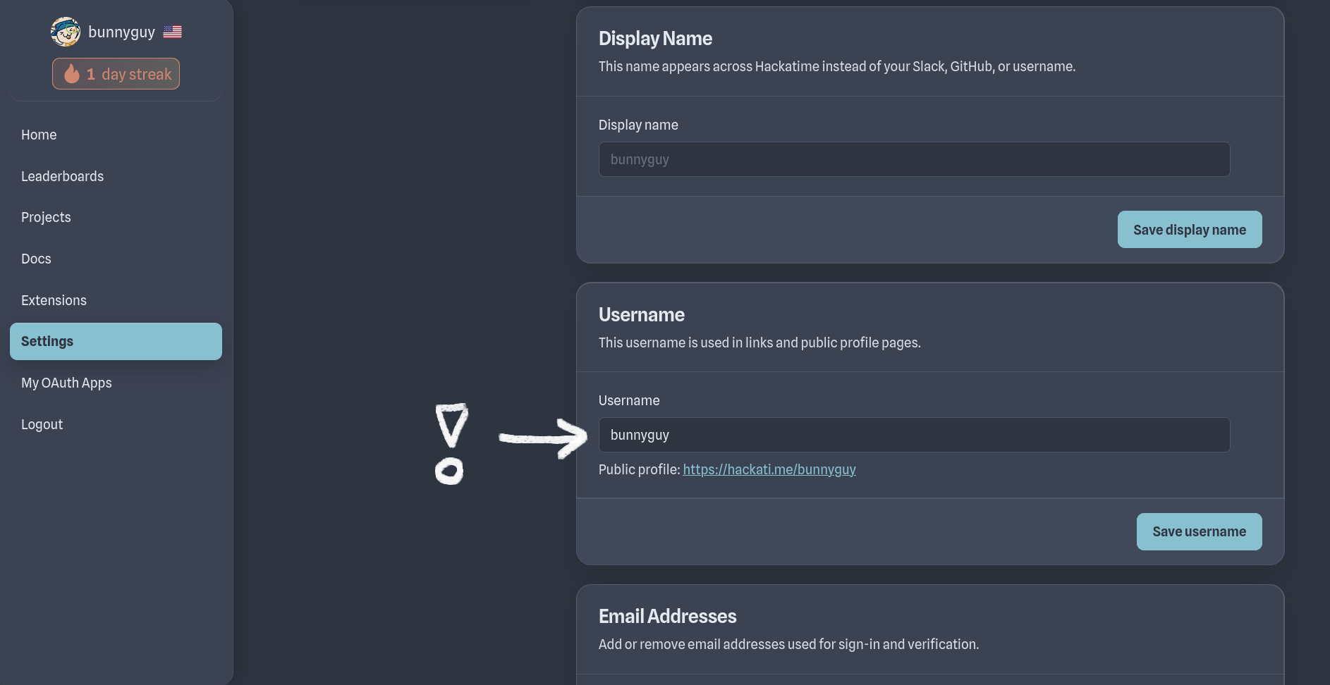 Hackatime settings page