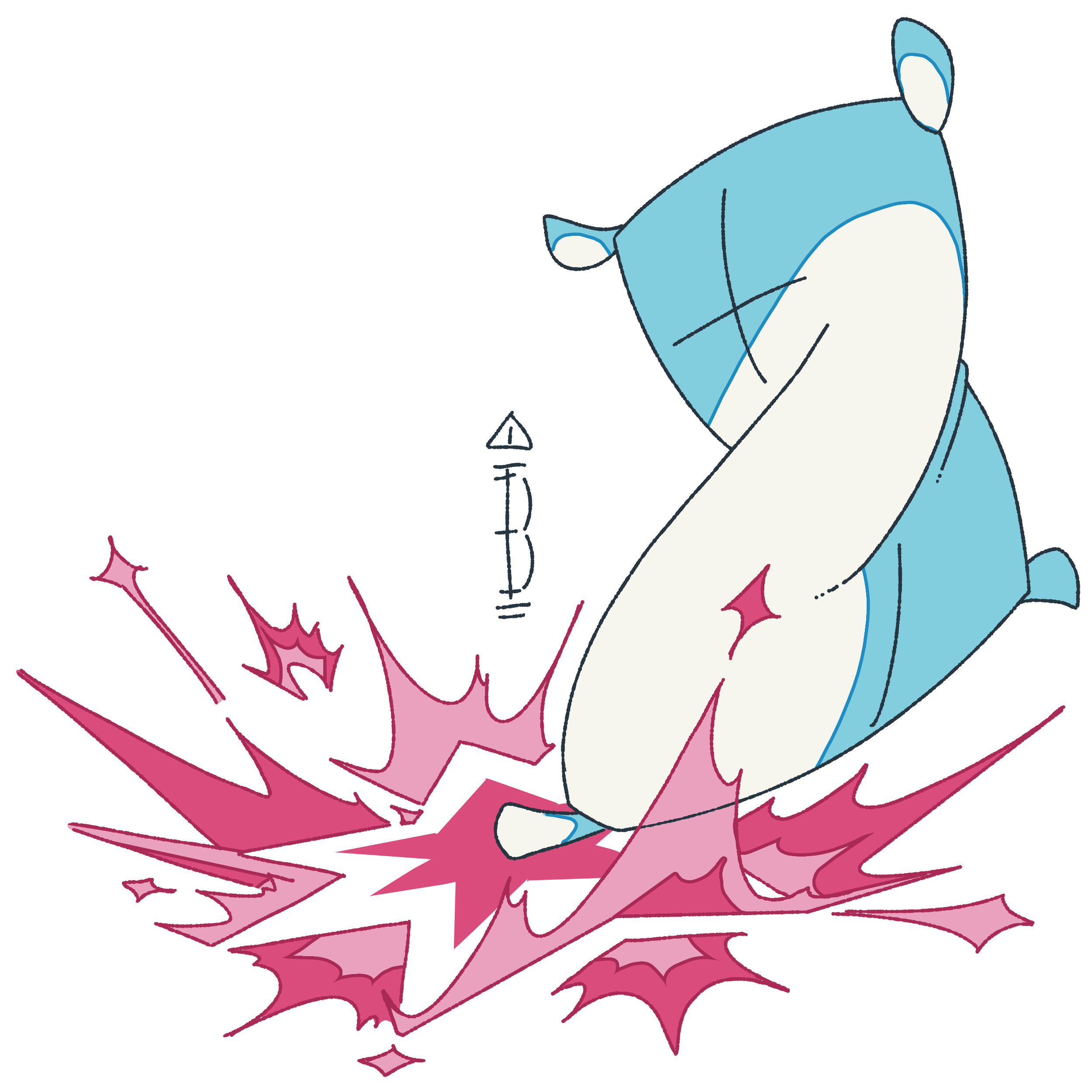 A flour sack steps on a large pink star with sparks around it