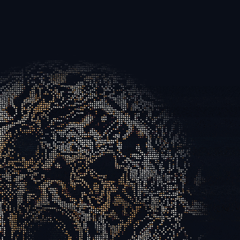 Shimmering yellow and white pixels in a circle